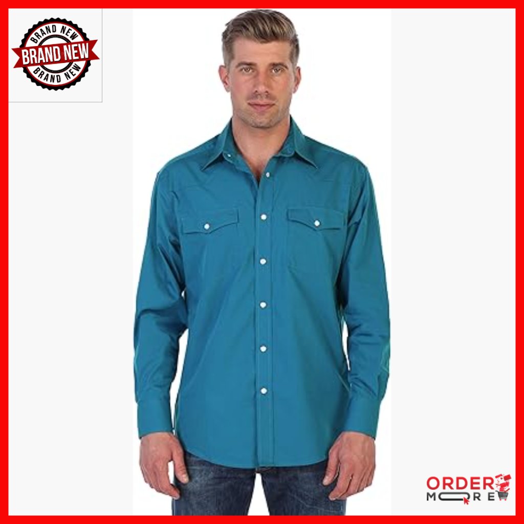 Men's Long Sleeve Western Shirt With Pearl Snap Buttons, Regular Fit